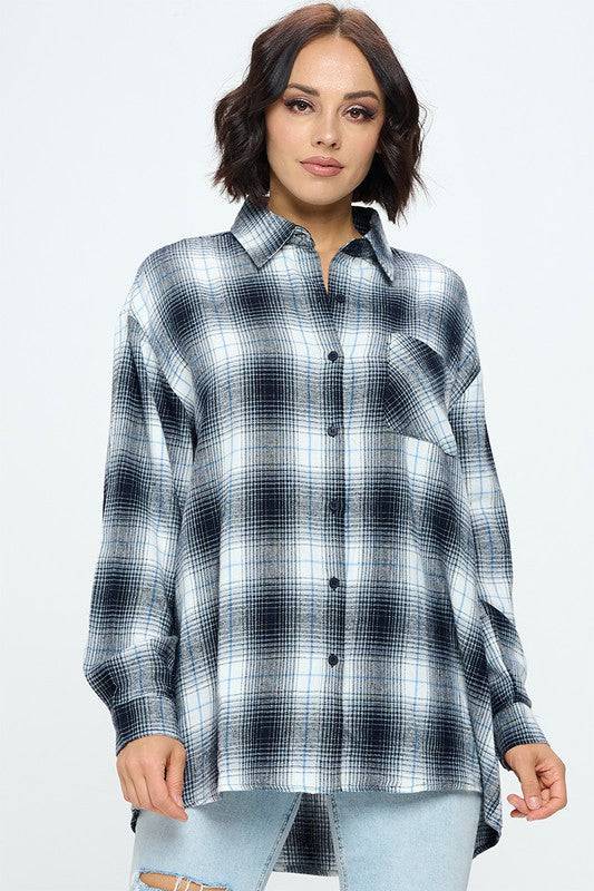 Oversized Plaid Flannel-Mulberry Skies