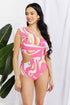 Vitamin C Asymmetric Cutout Ruffle Swimsuit in Pink-Mulberry Skies