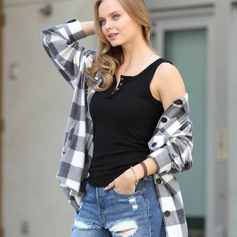 Ribbed Henley Tank Top-Mulberry Skies