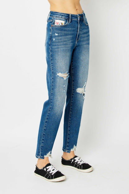 Judy Blue Full Size Distressed Slim Jeans - Mulberry Skies