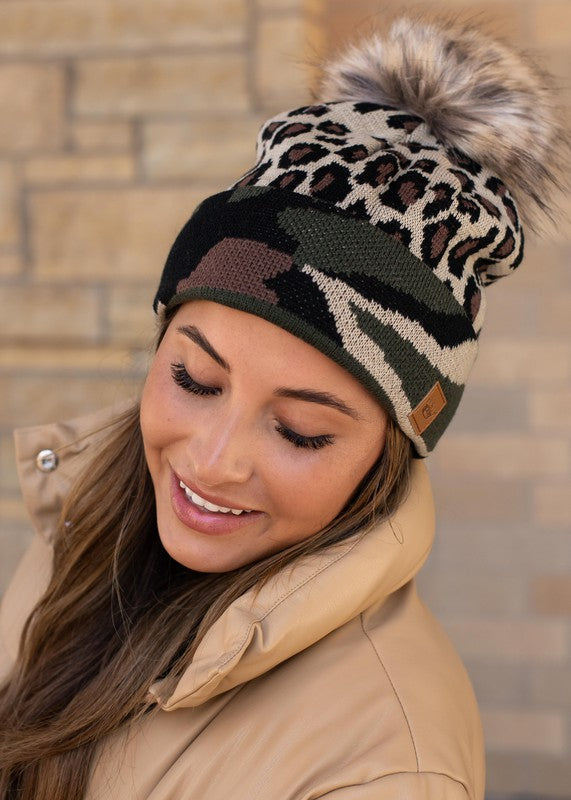 DOORBUSTER Deal! All About It Camo With Leopard Trim Beanie