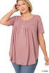 SHORT SLEEVE DOLPHIN HEM SHELL BUTTON TOP - Mulberry Skies