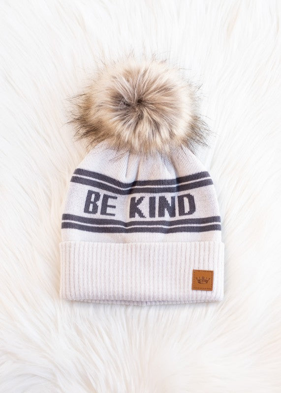 Taupe &amp; Dark Gray Be Kind Pom Hat - Mulberry Skies