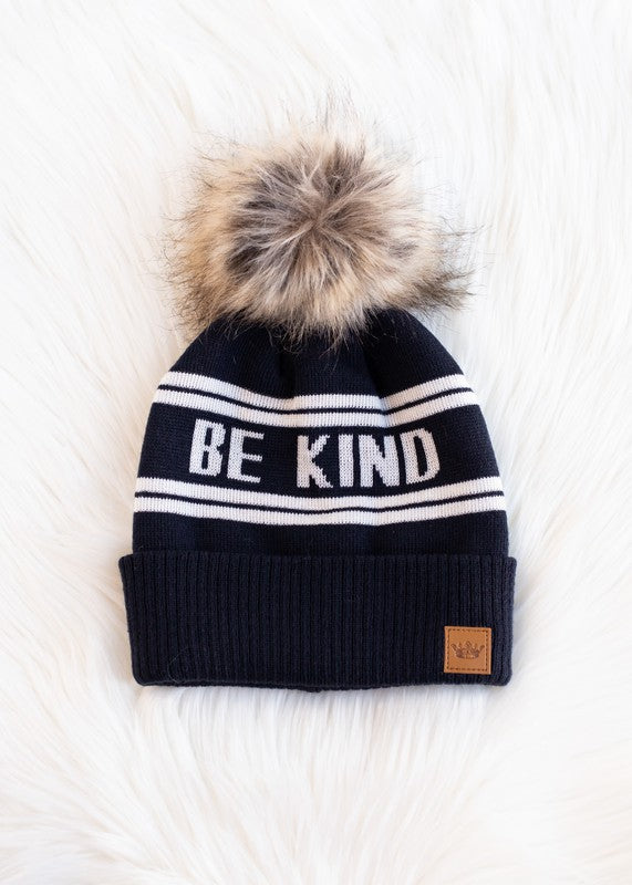 Navy &amp; White Be Kind Pom Hat