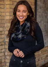 No End In Sight Plaid Infinity Scarf- Black & Navy - Mulberry Skies