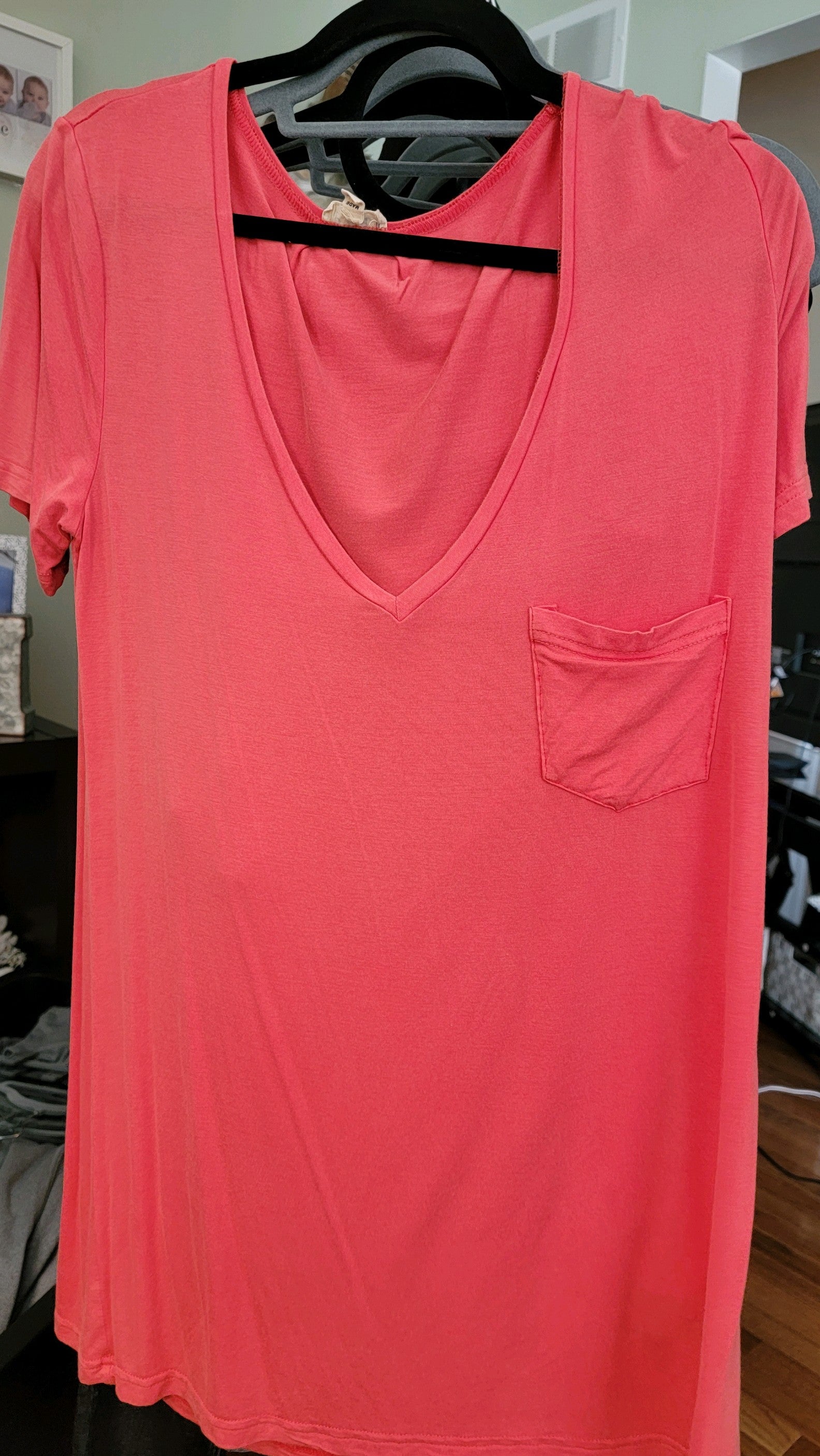 Ladies POL V Neck Top Coral - Mulberry Skies