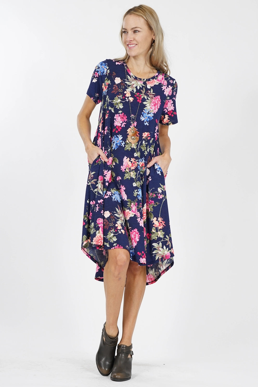 Floral Print Side Pocket Hi-Low Swing Dress - Mulberry Skies