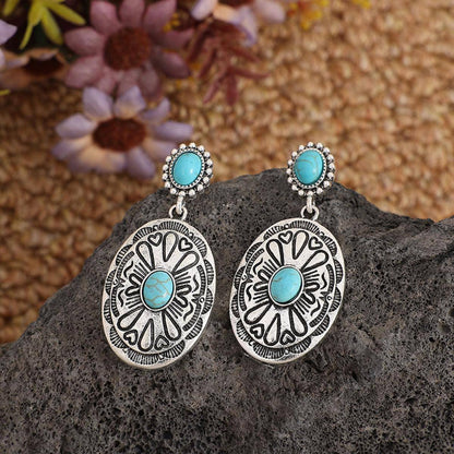 Bohemian Oval Turquoise Dangle Earrings - Mulberry Skies