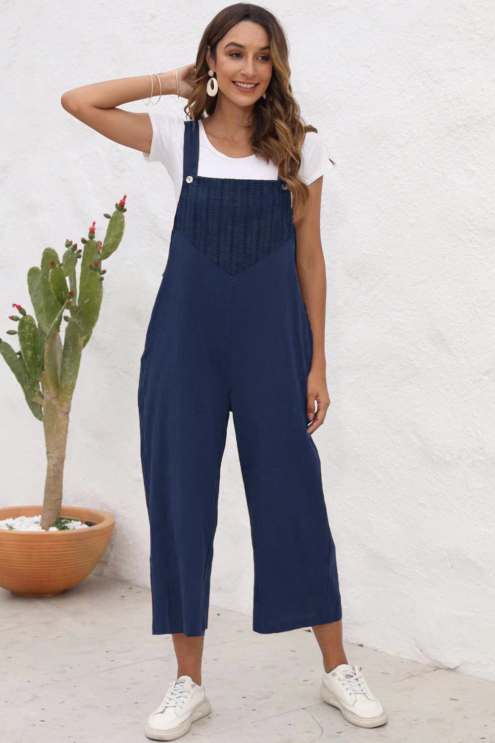 Square Neck Wide Strap Jumpsuit - Mulberry Skies