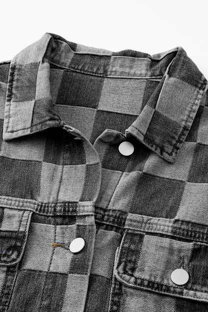 Checkered Button Up Denim Jacket