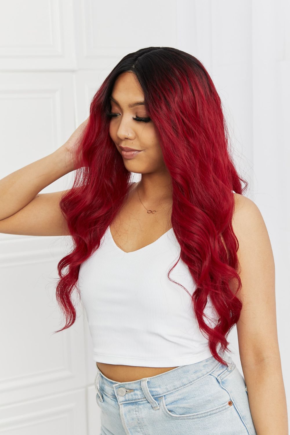 13*2&quot; Lace Front Wigs Synthetic Wave 24&quot; 150% Density - Mulberry Skies