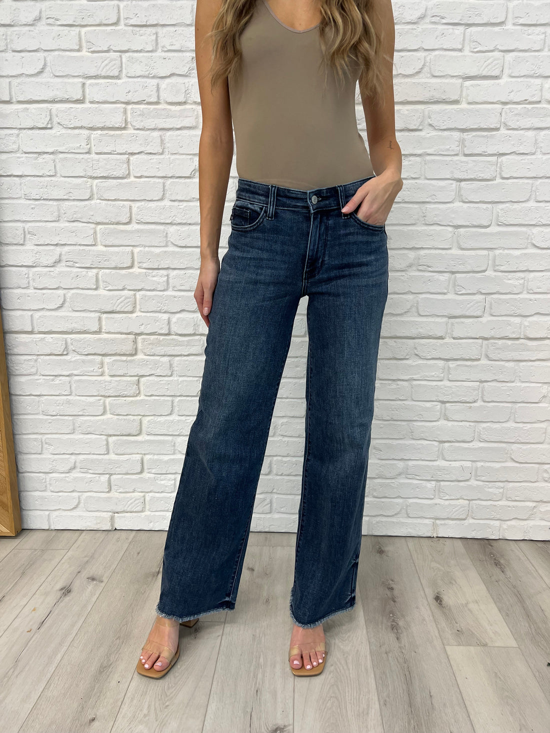 Addie Mid Rise Vintage Wash Wide Leg Jeans - Mulberry Skies