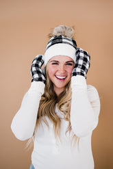 Toasty Warm Fleece Lined Hat- White & Black - Mulberry Skies