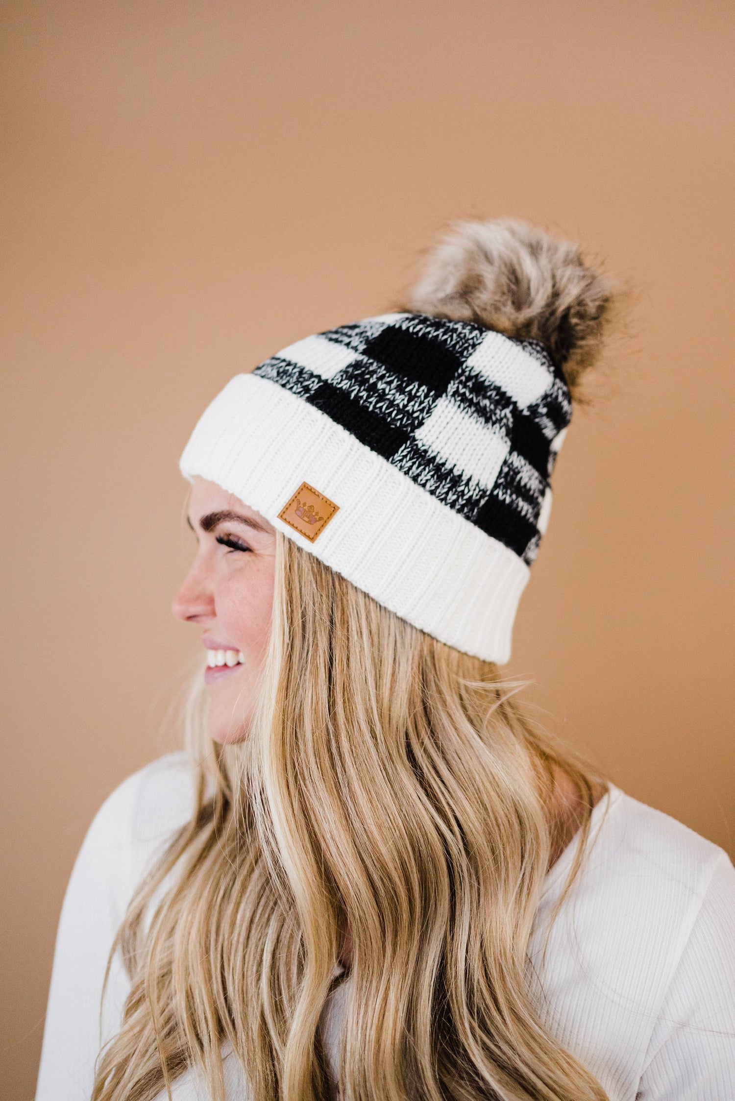 Toasty Warm Fleece Lined Hat- White &amp; Black - Mulberry Skies