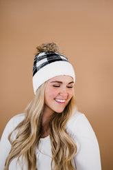 Toasty Warm Fleece Lined Hat- White & Black - Mulberry Skies
