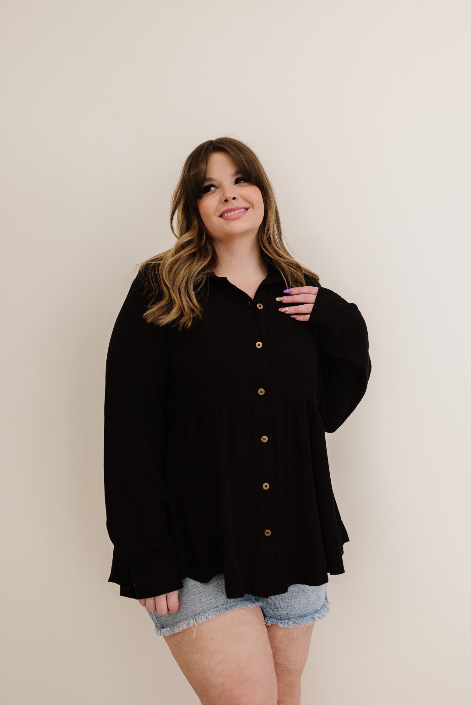 Great Days Ahead Button Down Top - Mulberry Skies
