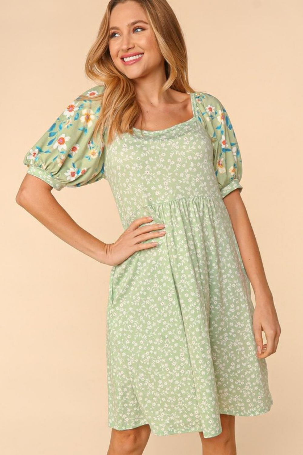 Floral Lantern Sleeve Dress with Pockets - Mulberry Skies