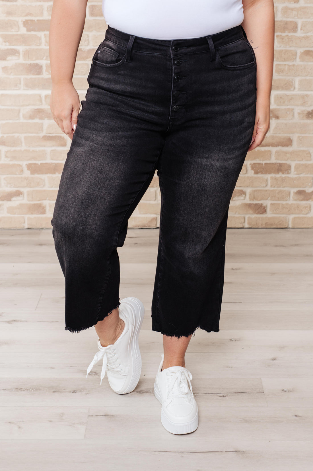 Ryan High Rise Button Fly Wide Leg Crop Jeans - Mulberry Skies