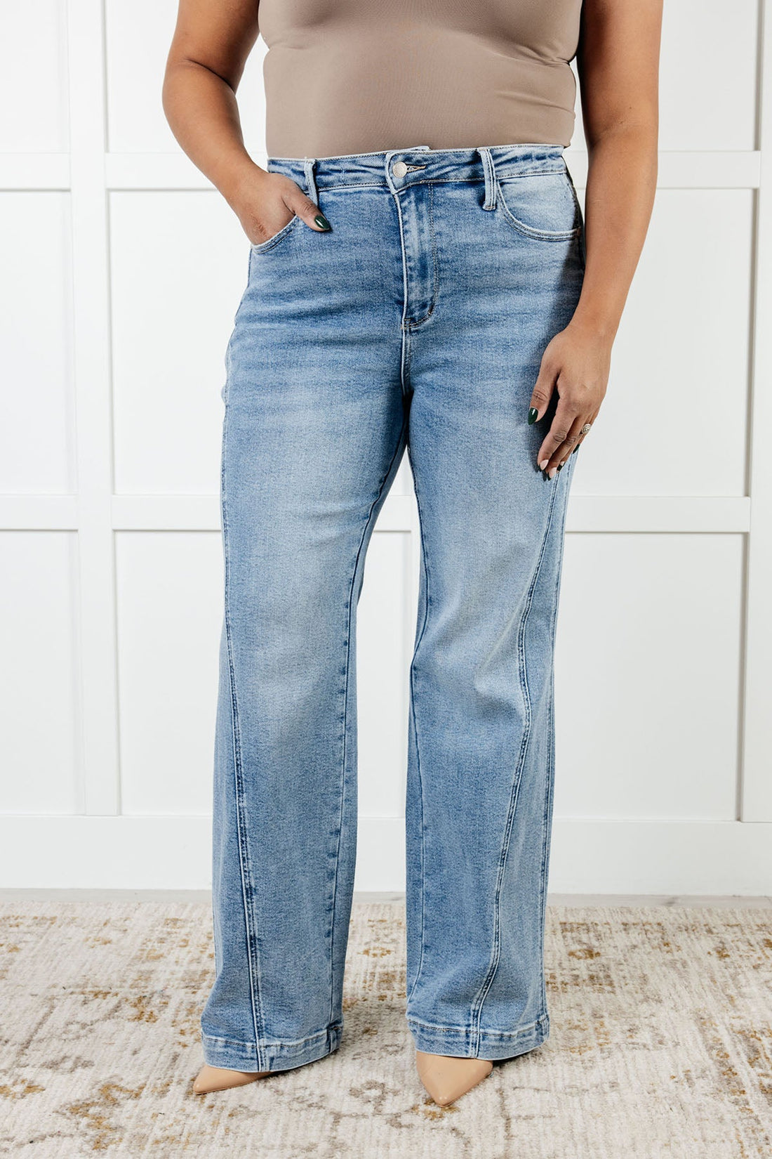 Melia High Rise Side Seam Detail Wide Leg Jeans - Mulberry Skies