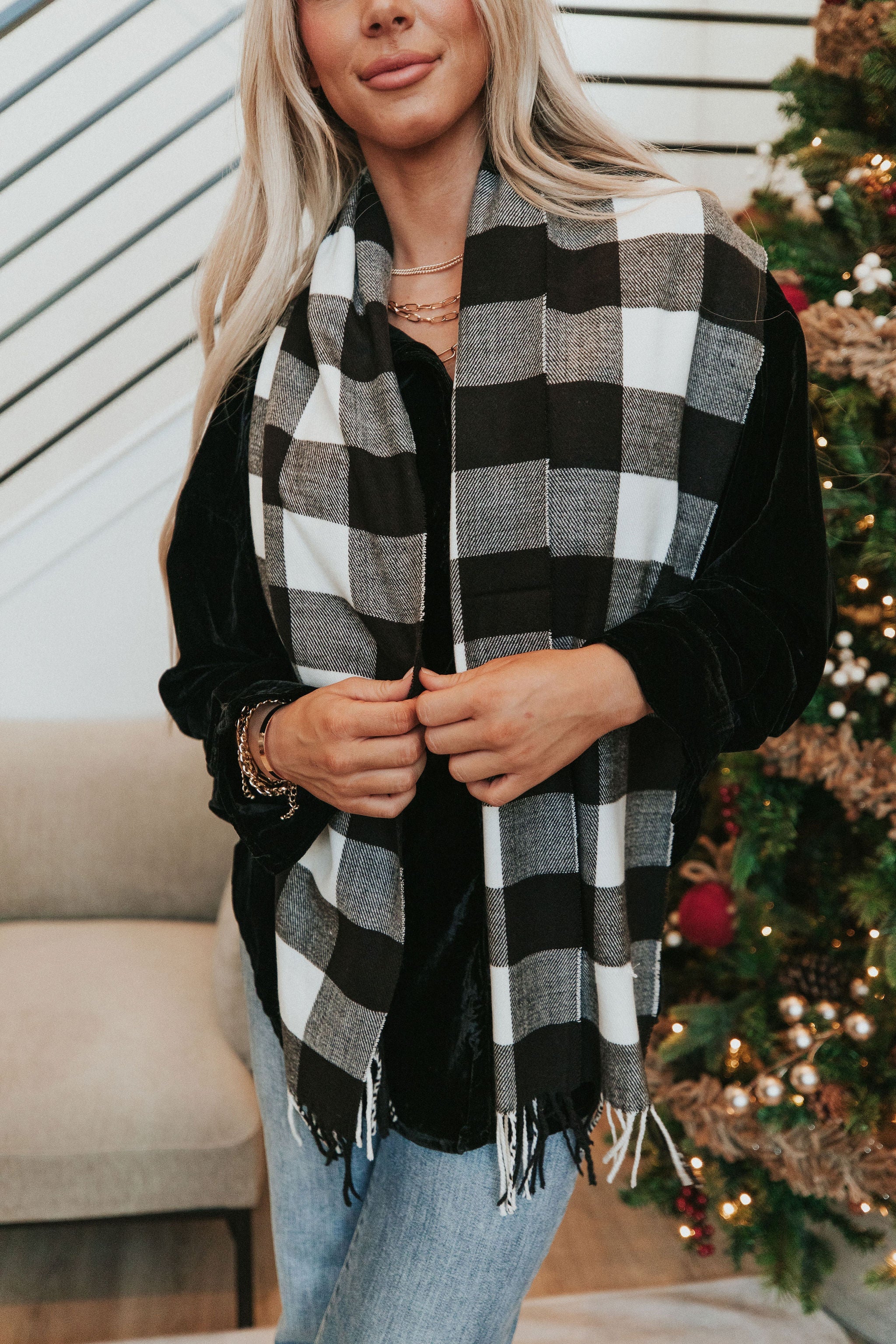DOORBUSTER Deal! Winter Wishes Plaid Scarf - Black &amp; White