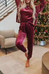 Cozy And Content Velvet Jogger Set - Mulberry Skies