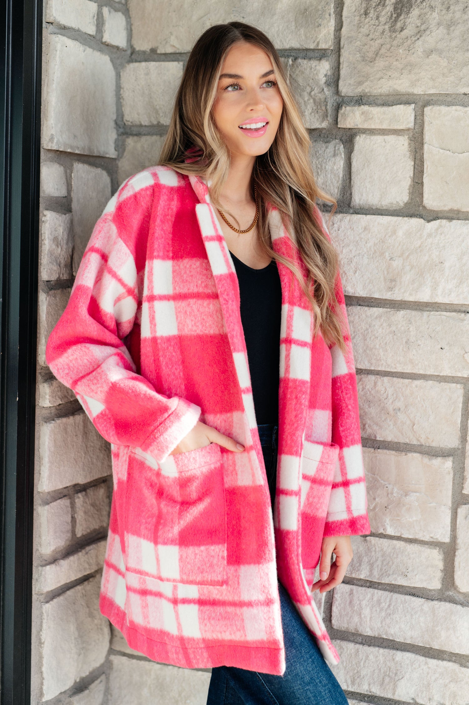 Passion in Plaid Coat in Pink - Mulberry Skies