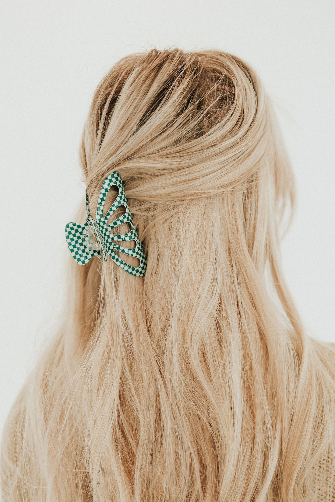 DOORBUSTER Deal - Butterfly Checkered Hair Claw - Green - Mulberry Skies