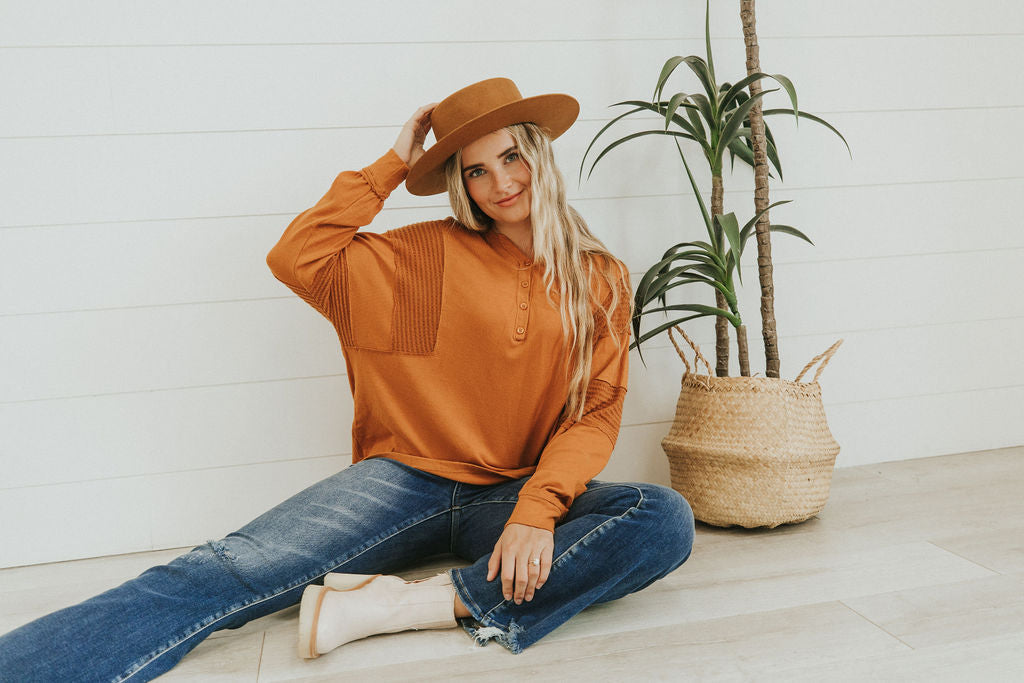 Just Too Sweet Contrast Sleeve Top - Mulberry Skies