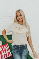 Merry Christmas Gold Foil Graphic Tee - Mulberry Skies