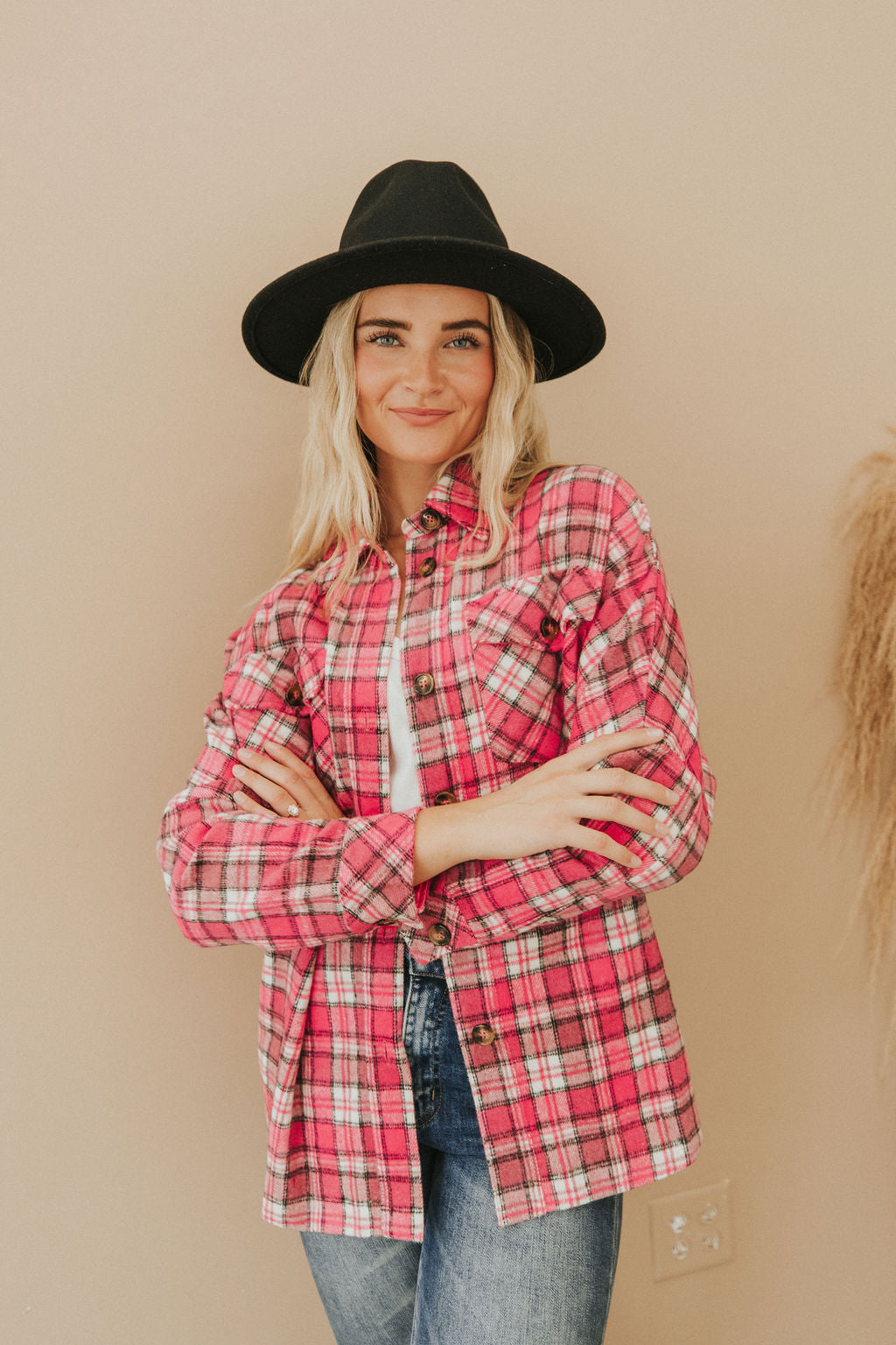 Near To Your Heart Plaid Top - Mulberry Skies