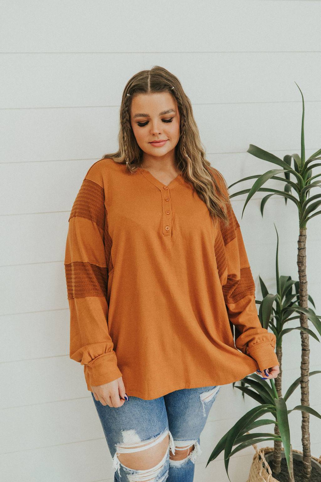 Just Too Sweet Contrast Sleeve Top - Mulberry Skies