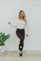 Step Right Up Hyper-Stretch Skinny Jeans - Plum - Mulberry Skies