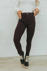 Step Right Up Hyper-Stretch Skinny Jeans - Plum - Mulberry Skies