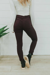 Step Right Up Hyper-Stretch Skinny Jeans - Plum - Mulberry Skies