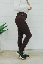 Step Right Up Hyper-Stretch Skinny Jeans - Plum - Mulberry Skies