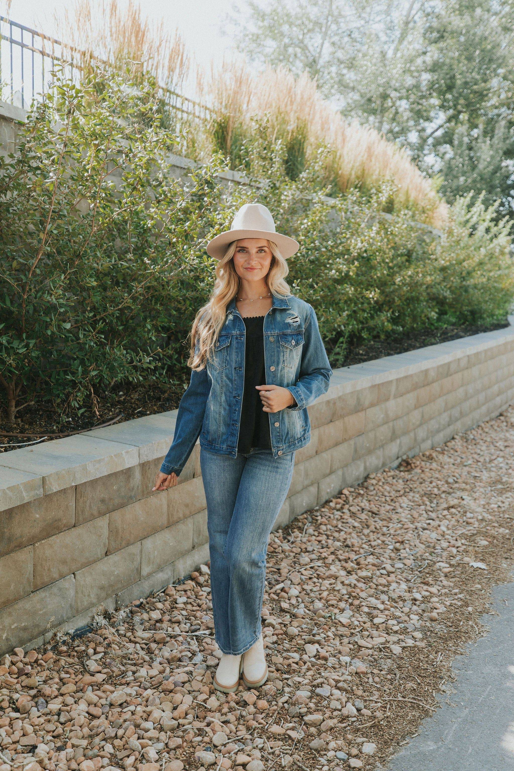 Happy Right Now Distressed Denim Jacket - Mulberry Skies