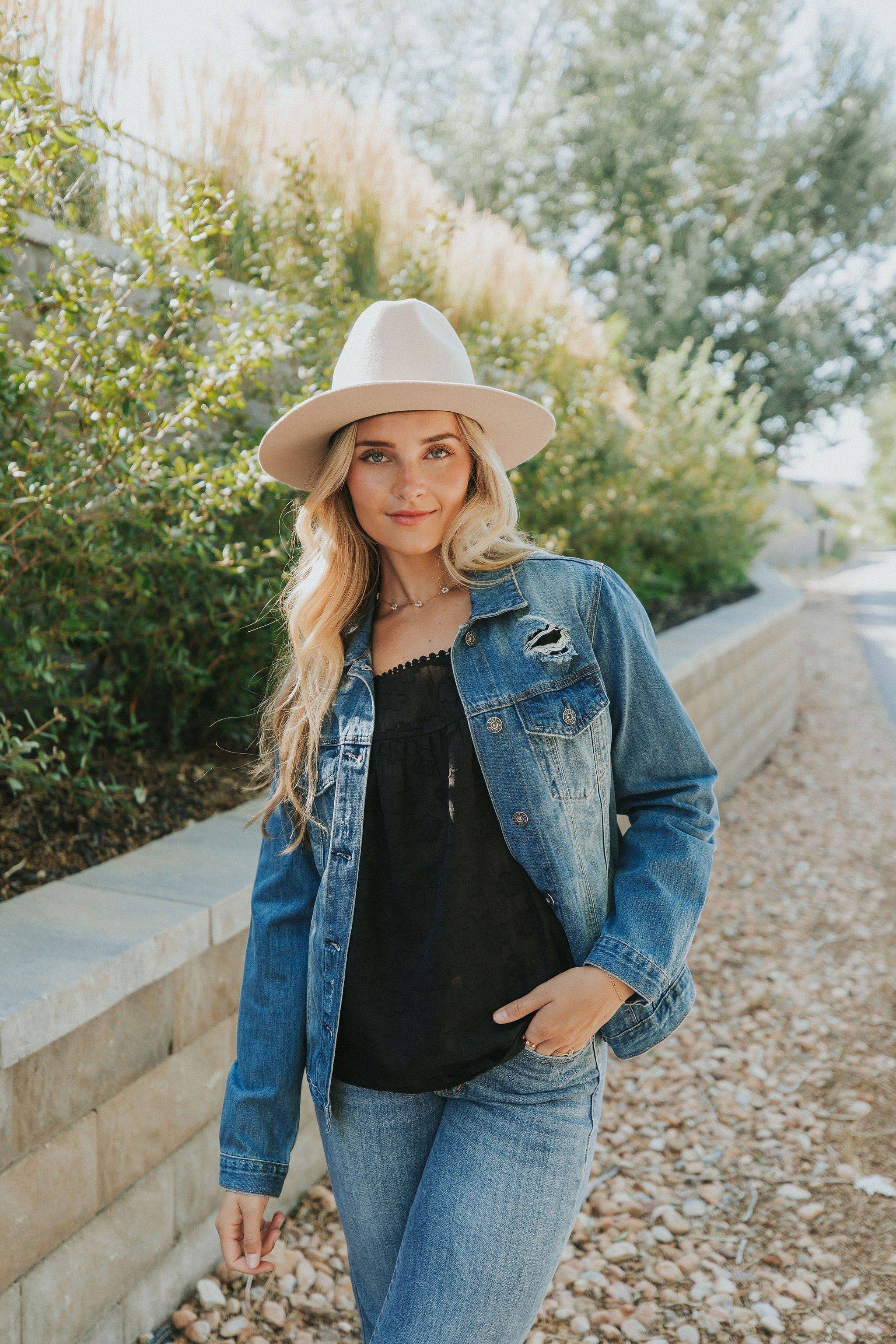 Happy Right Now Distressed Denim Jacket - Mulberry Skies