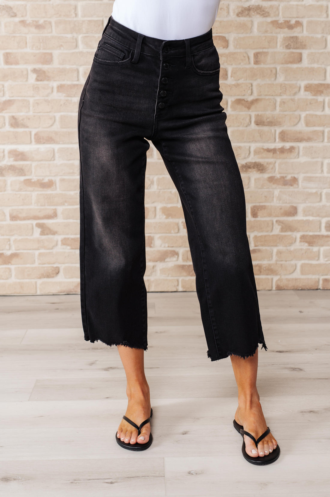 Ryan High Rise Button Fly Wide Leg Crop Jeans - Mulberry Skies
