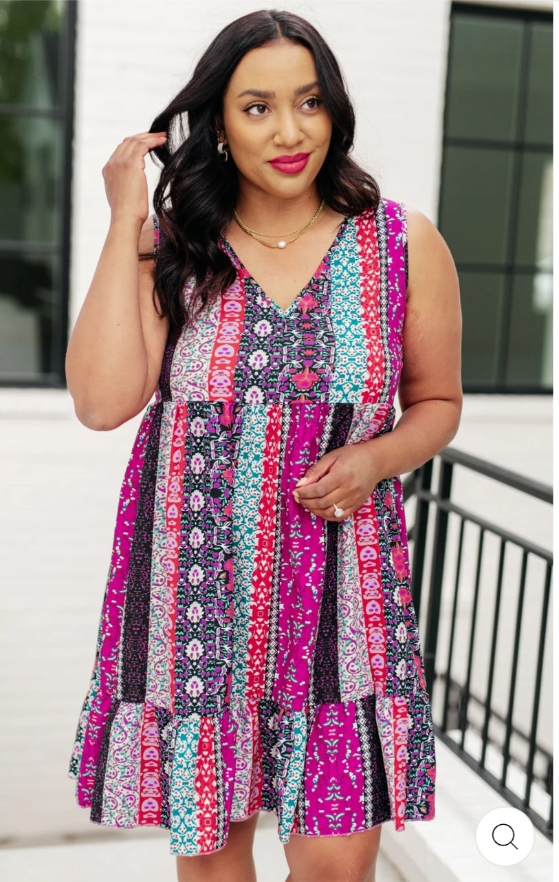 Boho Mixed Print Sleeveless Dress