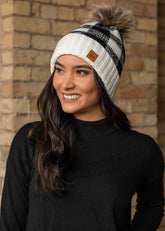 Toasty Warm Fleece Lined Hat- White & Black - Mulberry Skies