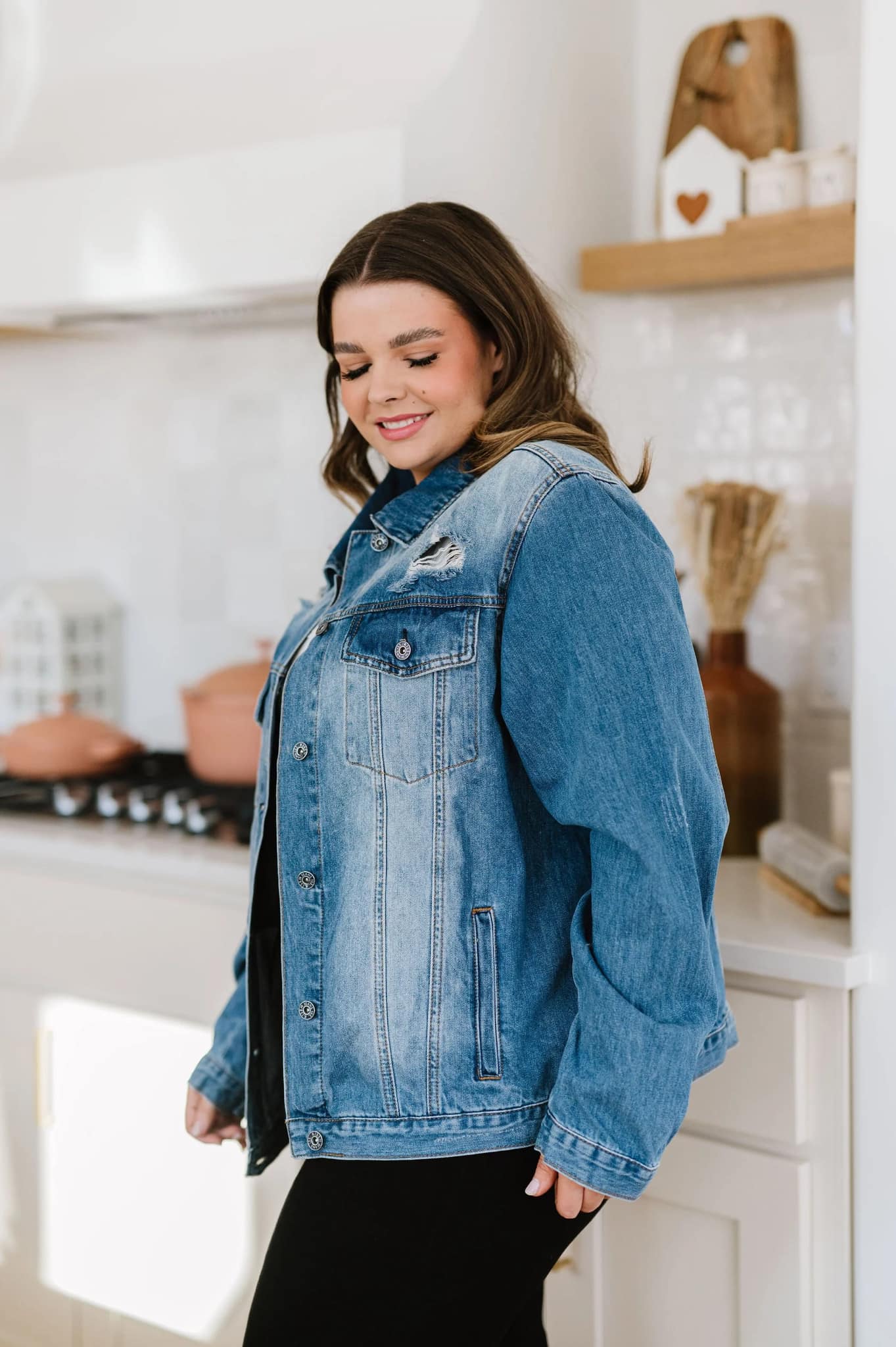 Happy Right Now Distressed Denim Jacket - Mulberry Skies