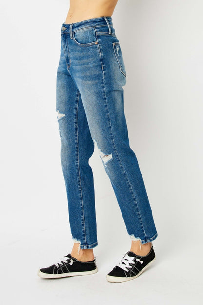 Judy Blue Full Size Distressed Slim Jeans - Mulberry Skies