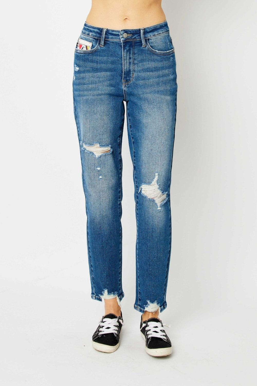 Judy Blue Full Size Distressed Slim Jeans - Mulberry Skies