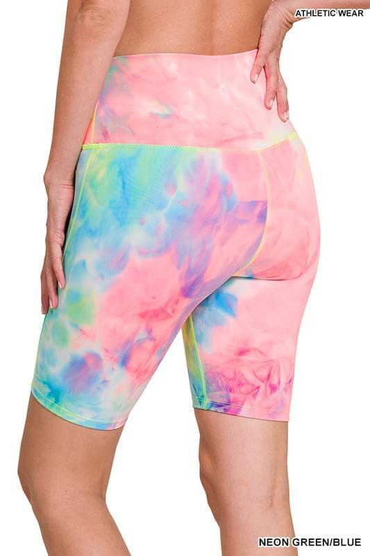 ATHLETIC TIE DYE HIGH WAISTED BIKER SHORTS - Mulberry Skies