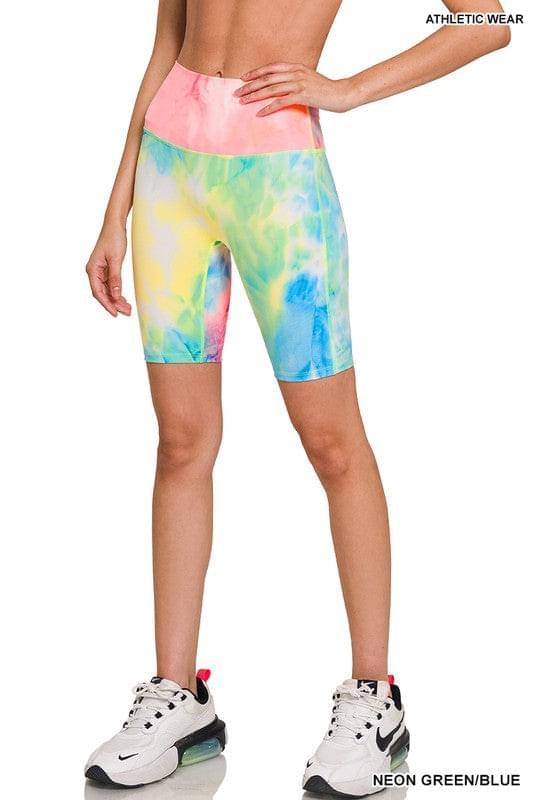 ATHLETIC TIE DYE HIGH WAISTED BIKER SHORTS - Mulberry Skies