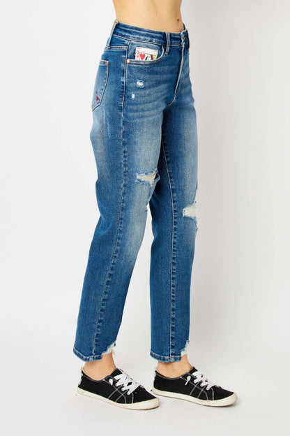 Judy Blue Full Size Distressed Slim Jeans - Mulberry Skies