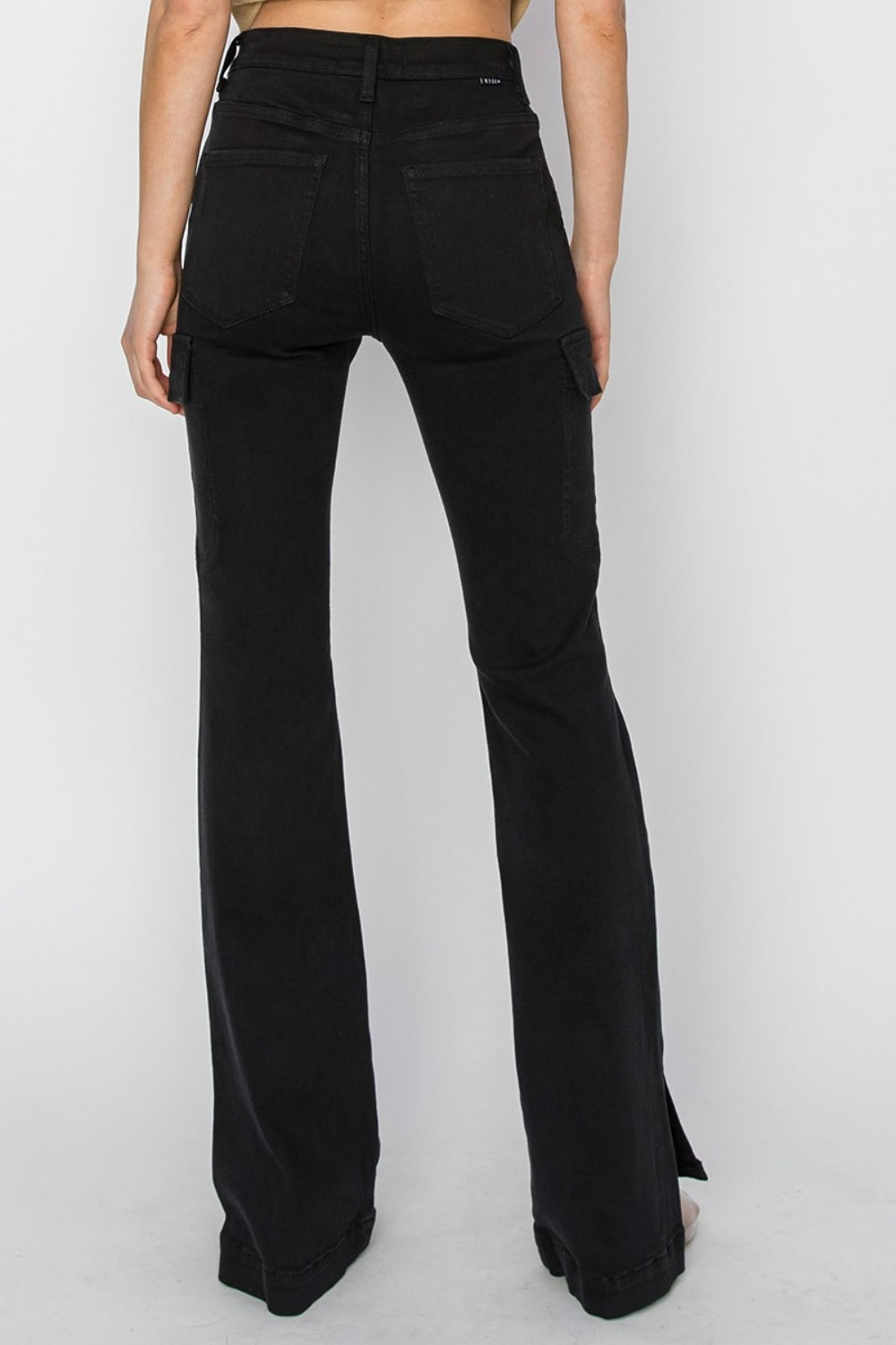 Risen Full Size High Rise Side Slit Cargo Bootcut Jeans - Mulberry Skies