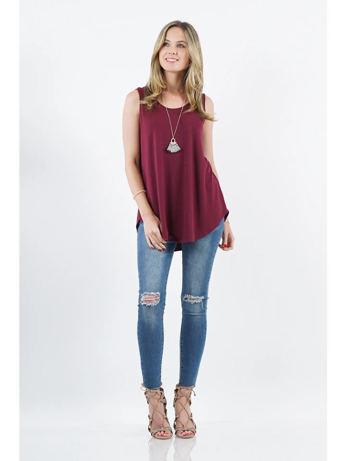 Basic Casual Round Hem Tank Top - Mulberry Skies