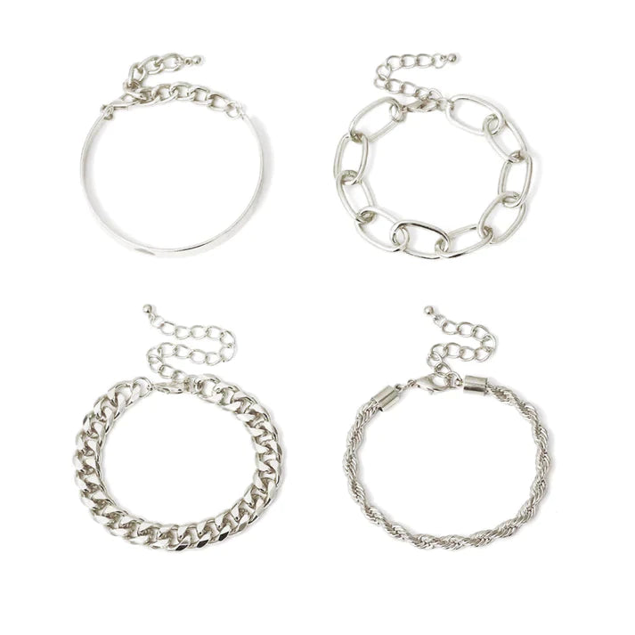 DOORBUSTER Deal! 4-Piece Chain Bracelet Stack - Silver