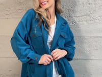 Cozy in the Cabin Fleece Elbow Patch Shacket in Teal